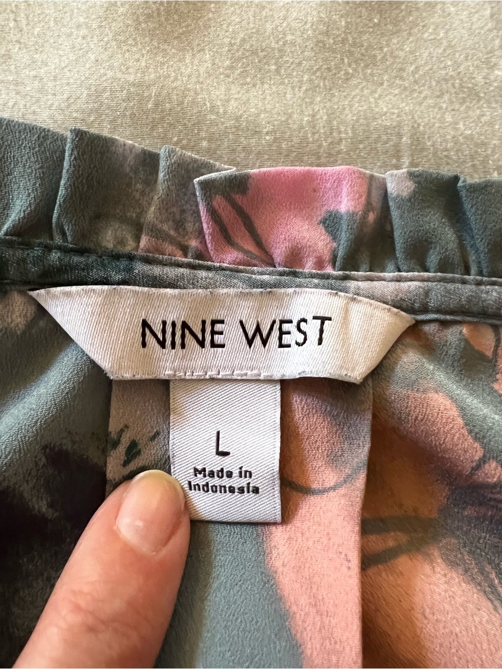 Nine West Multicolor Floral Print Blouse in Teal, Pink, Orange - Picture 3 of 7
